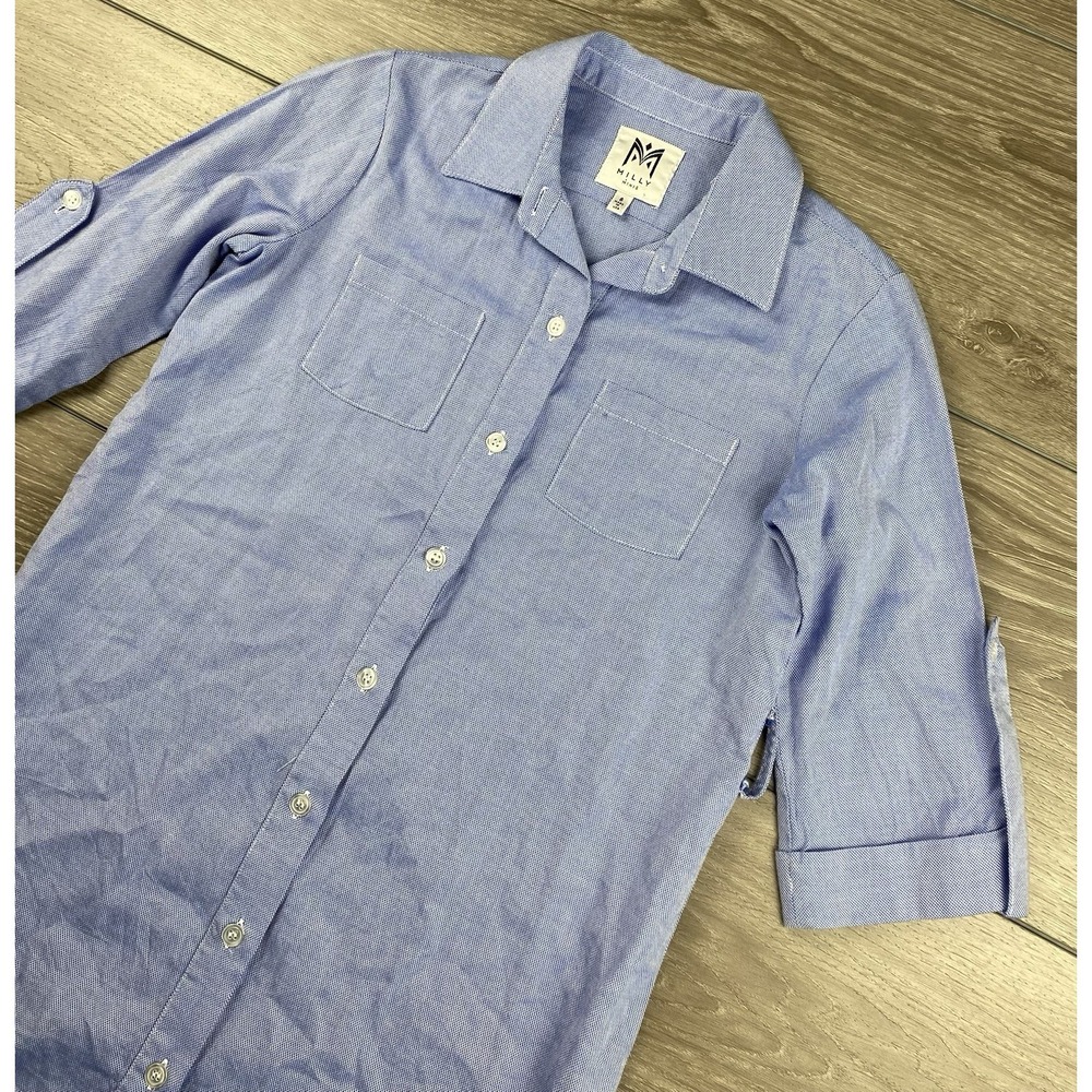 Milly Minis Youth Girls Button Up‎ Shirt Dress No Belt Blue Size 8